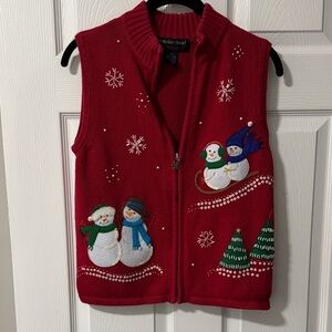 Vintage beaded Red Snowman Embroidered Vest
